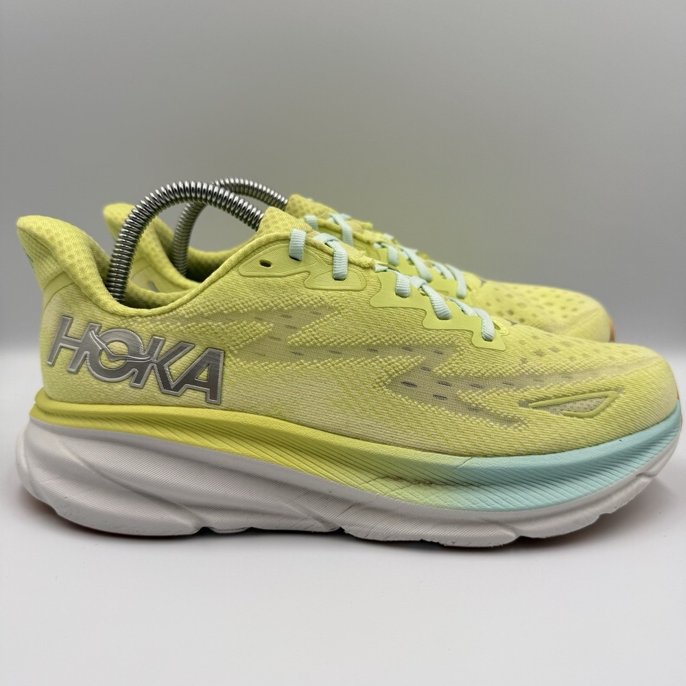 Hoka One One Clifton 9 Women's Size 9 B Yellow White Running Shoes Sneaker